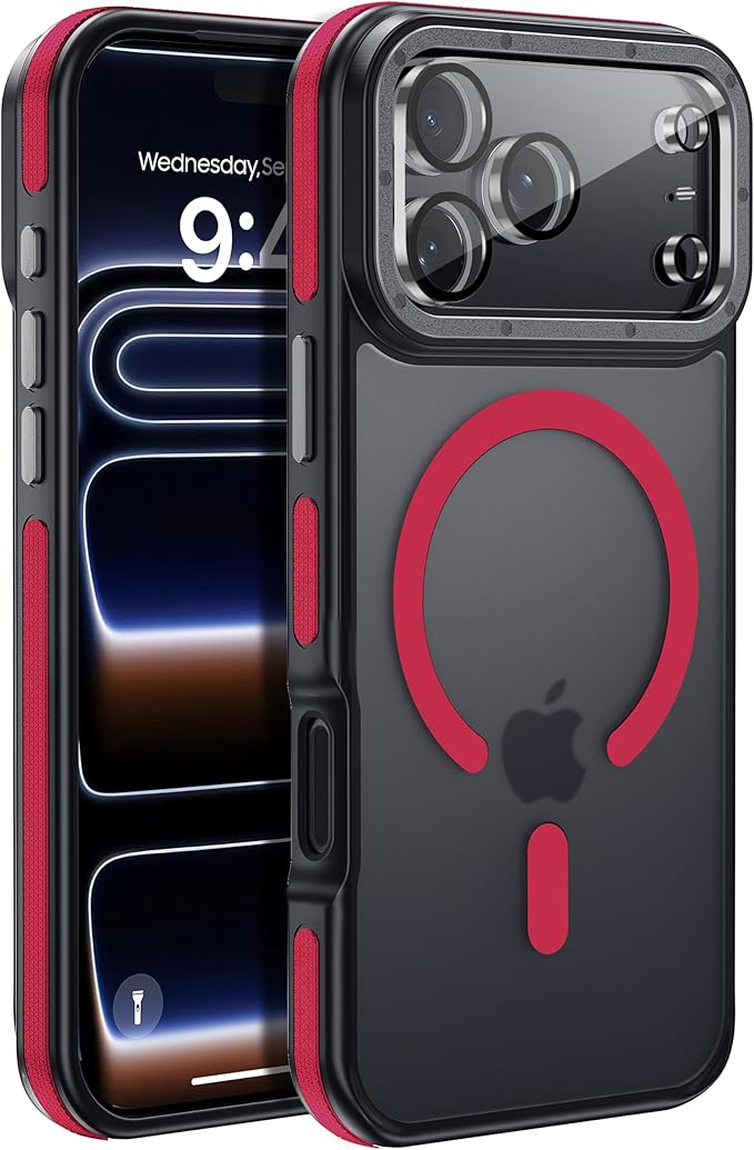 Strong Magnetic for iPhone 17 Pro case with Camera Lens Protector [10Ft Military-Grade Protection] Compatible with fit MagSafe Shockproof Slim Thin Cover case for iPhone 17 Pro 6.3 inch, Red
