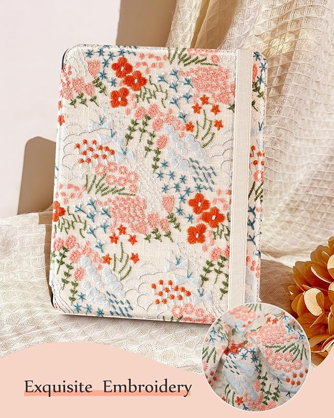 Uppuppy for Samsung Galaxy Tab A9 Plus Case 11'' - for Women Girls Cute Embroidered Folio Stand Cover with Pencil Holder & Card Slot Girly Floral Flowers Design Aesthetic Cases for Samsung Tab A9 Plus