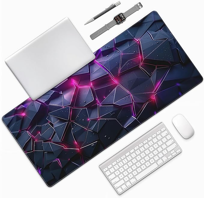 Oversized Gaming Mouse Pad with Neon Pink Design, Black Rubber Backing, 35.4 x 15.7 Inches, Modern Desk Mat for Office and Gaming