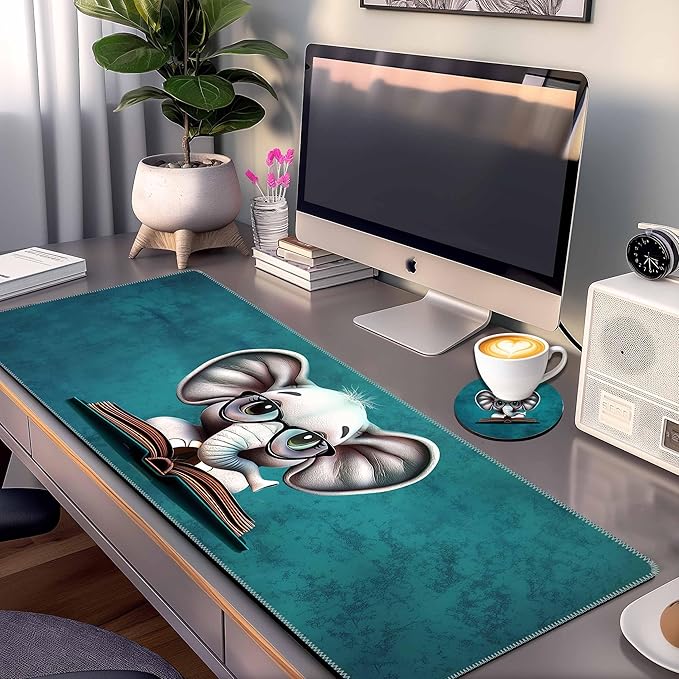 Elephant Mouse Pad Cute Large with Stitched Edges 31.5 x 11.8, Desk Pad Desk Mat for Desktop Decor and Accessories Workplace Home XXL Mouse Pad for Gaming Office Big Mousepad