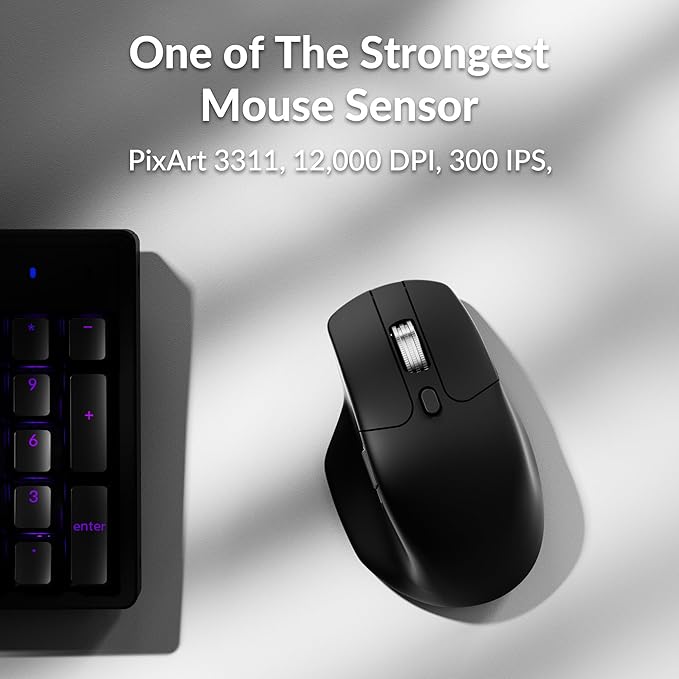 Keychron M6 Silent Wireless Gaming Mouse, 1000Hz, Bluetooth/2.4G/Wired, PixArt 3311 Sensor (12K DPI), 86g, 5 On-Board Memory Profiles for Plug & Play, Programmable for Mac/Win/Linux – Black
