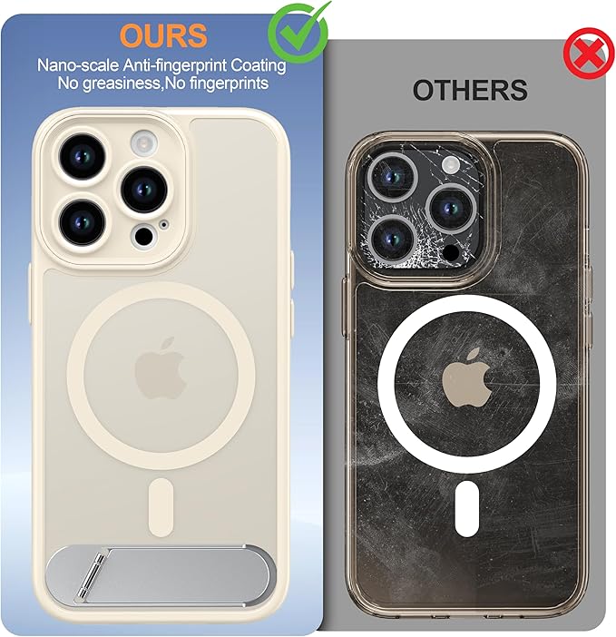 Magnetic Compatible with iPhone 13 Pro Case, [Built-in Kickstand][Full Camera Protection][Compatible with MagSafe][Anti-Fingerprint] Shockproof Phone Case for iPhone 13 Pro 6.1",Beige
