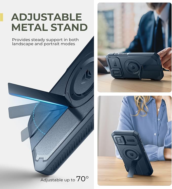 Dexnor for iPhone 16 Plus Case with Slide Camera Cover&Adjustable Kickstand & Built-in Screen Protector,Compatible with MagSafe Shockproof Bumper Cases Heavy-Duty Magnetic Protective Cover,Navy Blue