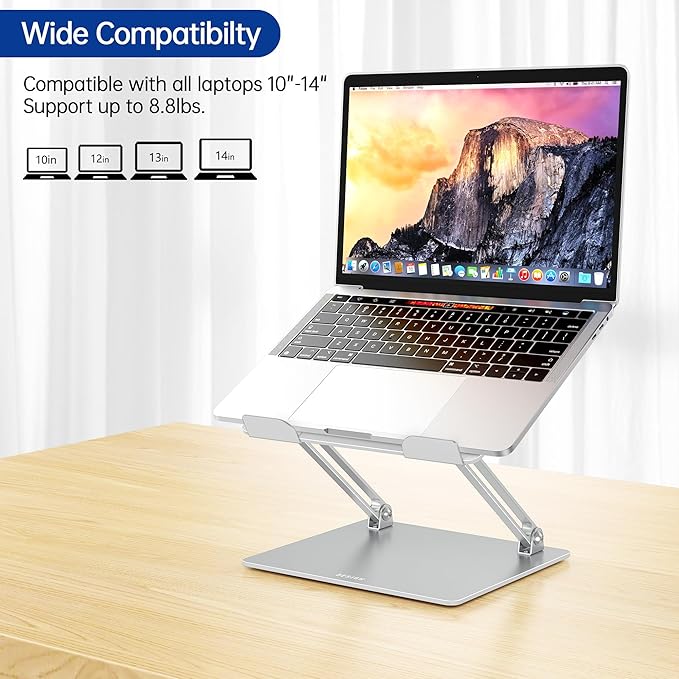 BESIGN LS10 Laptop Stand for Desk, Ergonomic Adjustable Notebook Tablet Stand, Foldable Laptop Riser, Portable Desktop Book Stands, Computer Holder Compatible with 10-14" Laptops, Silver