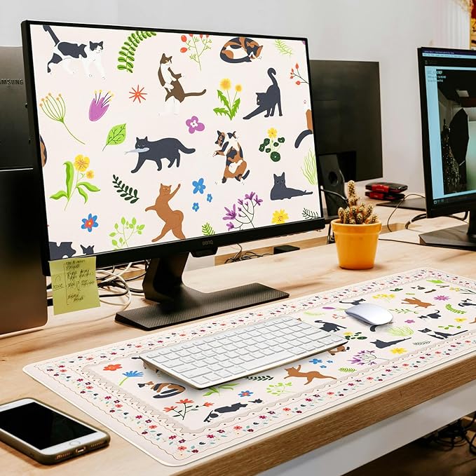 L-SPOUTTO Cute Cat Desk Mat for Keyboard and Mouse,XXL Large Mouse Pad Non-Slip Keyboard Pad Waterproof Desktop Mat for Laptop Computer Work Game Home Office-Cats