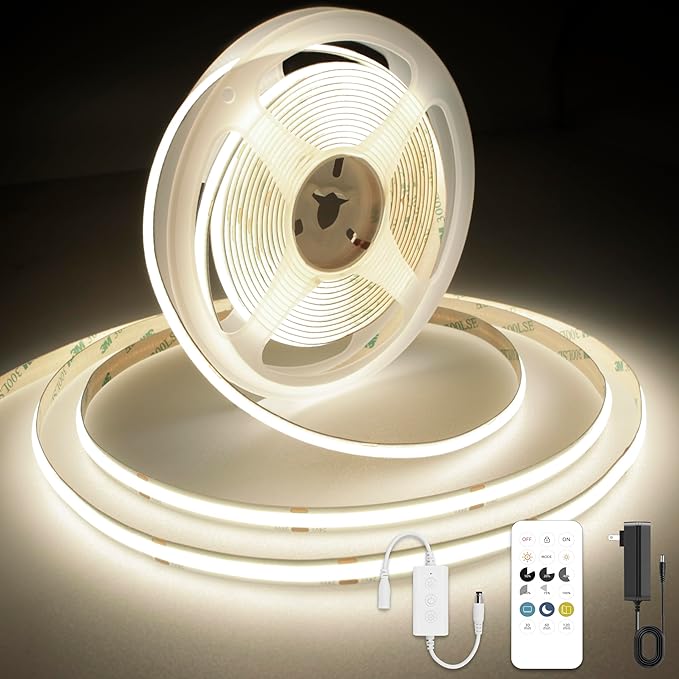 AXMOTUT COB LED Strip Light with Remote, Dimmable 24.6FT/7.5M Flexible High Density LED Light,4000K Natural White 2400LEDs Super Bright LED Light Strip CRI 90+ for Bedroom,Kitchen,DIY Home Decoration