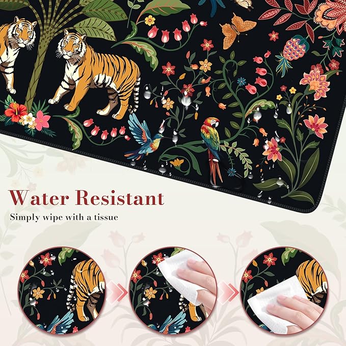Mouse Pad Desk Mat Desk Pad, Black 35.4 x 15.7 Large Desk Pad Mat for Keyboard and Mouse, Smooth Lycra Gaming Mouse Pad, Stitched Edges, Non-Slip Rubber Base Desk Protector