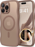 CAPRARO for iPhone 16 Pro Case for Women Girls, Upgraded [Full Camera Protection] [Compatible with MagSafe] Cute Wave Translucent Matte Phone Case for iPhone 16 Pro, Brown