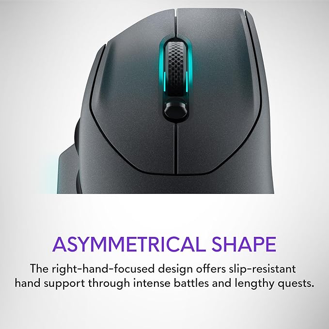Alienware Wireless Gaming Mouse AW620M - Wireless/Wired, 1 x USB - 4 pin USB Type A, 26000 dpi, 3.52oz (99g) Weight, 7 Buttons, Non-Slip Grip, up to 140 Hours of Gaming - Dark Side of The Moon