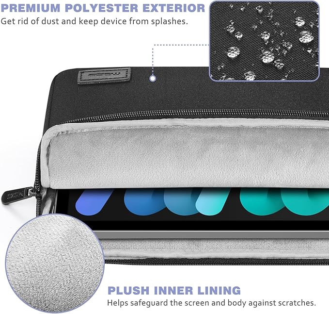 MoKo 9-11 Inch Tablet Sleeve Bag - Carrying Case for iPad Pro M4/Air M2/5/4/3, iPad 10th/9/8/7, Tab S8/S9, Black