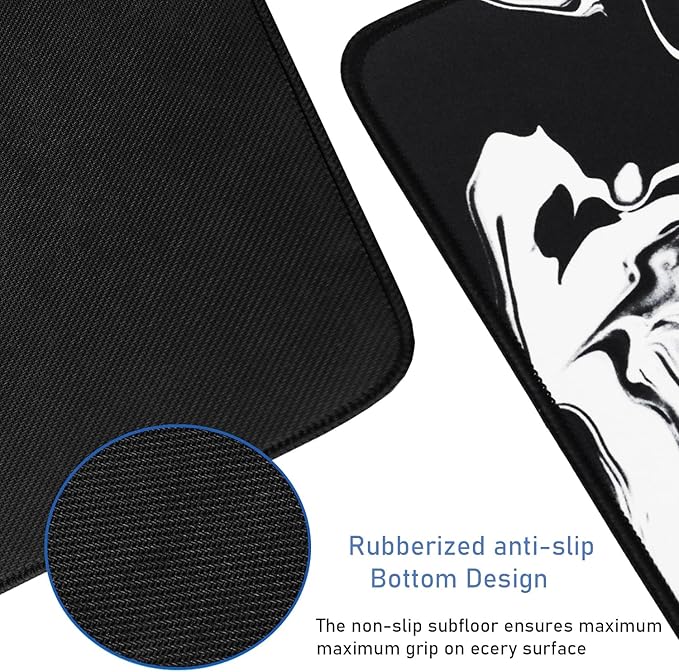 Large Extended Gaming Mouse Pad with Stitched Edges, 47.3 X 23.6 in Desk Pad Durable Non-Slip Natural Rubber Base, Waterproof Computer Keyboard Mat for Esports Pros, Gamer, Desktop, Black White