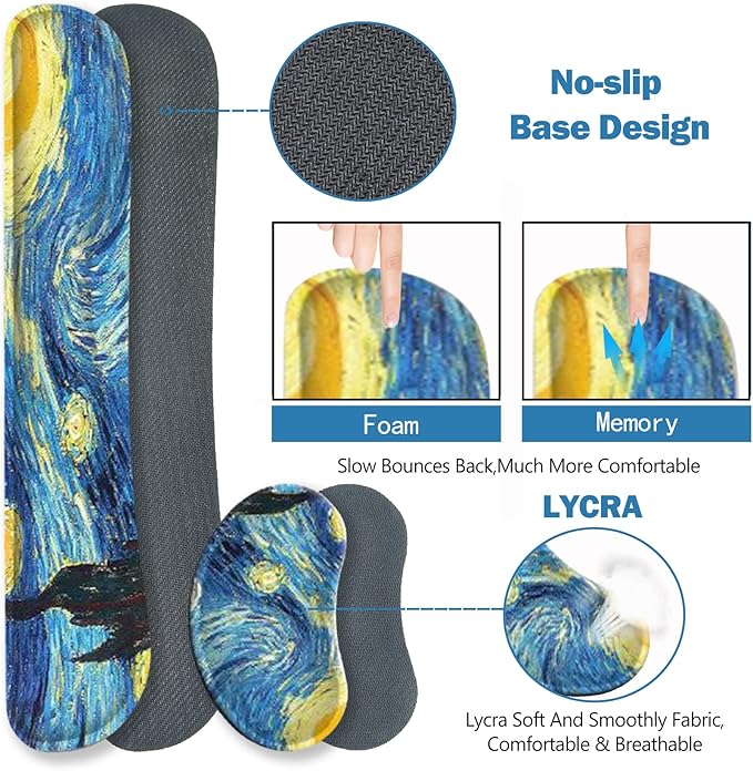 ToLuLu Extended Gaming Mouse Pad, Memory Foam Ergonomic Keyboard Mouse Wrist Rest Support Set, Large Desk Mat with Stitched Edges, Non-Slip Base Mousepad for Home Office, Van Gogh Starry Night