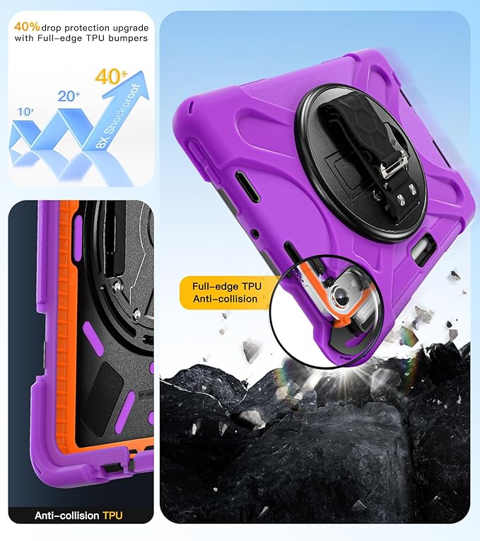 BRAECN for iPad mini 7(A17 Pro)/ 6 case 2024/2021 8.3 inch Heavy Duty Shockproof Protective with Pencil Holder Screen Protector 360°Rotating Stand Handle Full Body Cover Shoulder Strap Kids Friendly