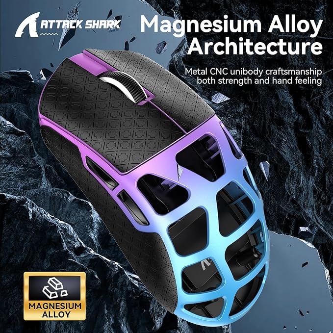 R3 Wireless Gaming Mouse, 46g Superlight Magnesium Alloy Triple-Mode Computer Mouse, 8000Hz Polling Rate, PAW3395 26K DPI Sensor Programmable Mice with Griptape for PC/Win/Mac (Purple&Blue)