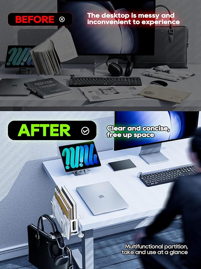NODOCA 2-Slot Laptop Storage for Desk, Vertical Laptop Stand for Desk, MacBook Vertical Stand, with Headphone Holder, Desk Side Storage for MacBook/Surface/Samsung/HP/Dell[L, Black]