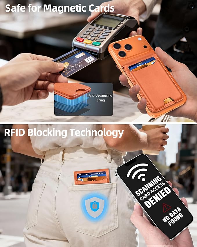 ExtreLife For Magsafe Wallet with Money Clip, Strongest Magnetic Wallet for iPhone 17/16/15/14/13/12 Series, Adjustable Stand, ID Window, 5 Card Holder, RFID Blocking, Not for 13/12 Mini, Orange