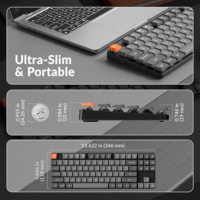Keychron K1 Max Ultra-Slim Wireless Mechanical Keyboard, 80% TKL Layout Bluetooth/2.4 GHz/Wired Keyboard with Low-Profile Gateron Banana Switch, Hot-Swappable, RGB Backlit QMK for Mac Windows Linux