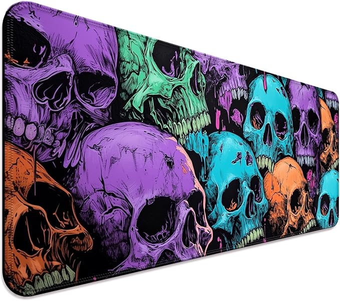 RGB Scary Skull Gaming Desk Mat, Computer Keyboard Large Extended Cool Multi-Color Skull LED Mouse Pad for Office and Home, 31.5×11.8 Inches, XL