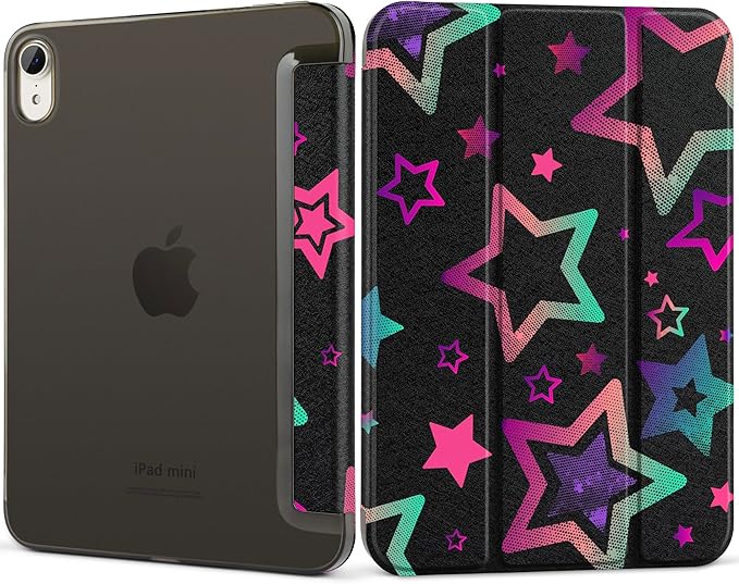 DONGKE for iPad mini 7 (A17 Pro) 2024 & iPad mini 6 2021 8.3 Inch, Slim Foldable Stand Hard PC Translucent Back Shell Smart Cover for iPad mini 7th/6th Generation [Auto Wake/Sleep] - Stars