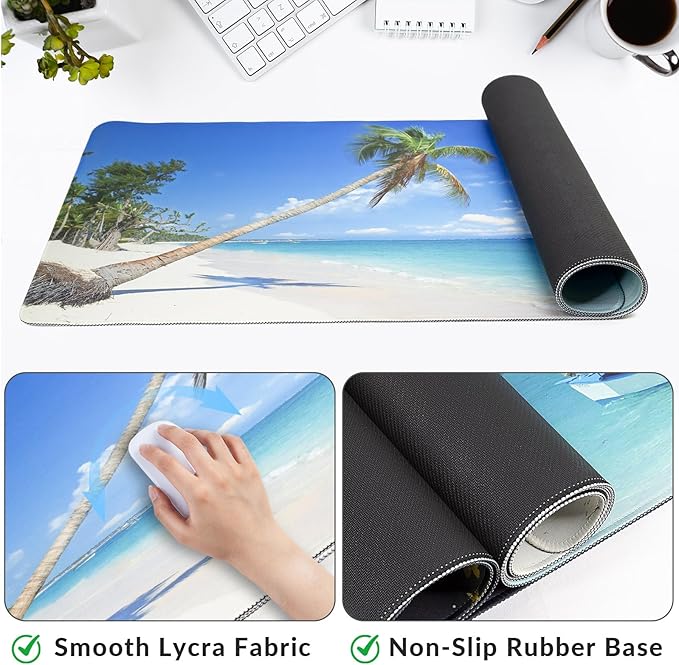 Large Gaming Mouse Pad with Coaster, Desk Matt for Desktop, Desk Pad, Mouse Pads Mat, Stitched Edges Big Extended Mousepad for Computer Keyboard Laptop Office Decor, 31.5'' x15.6''-Sunshine Sea