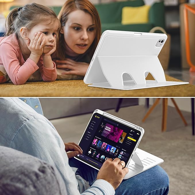 VIKESI Case for iPad Pro 11 inch (M5/M4) 2025/2024,Multiple Angles Stand Cover,Soft Back,Pencil Holder,and Auto Sleep/Wake,White