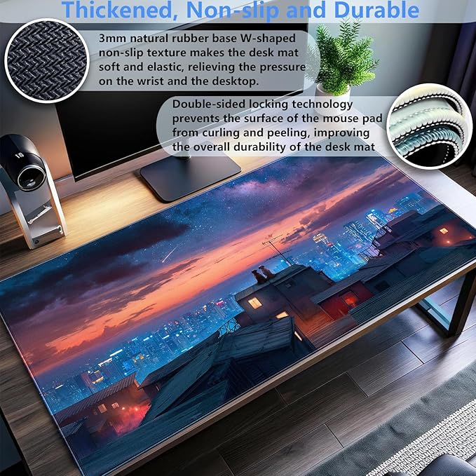 Desk Pad Mat, Extended XL Large Gaming Mousepad with Stitched Edges, Non-Slip Computer Mat Pad for Desk, Keyboard and Mouse mat 31.5 x 15.7 in