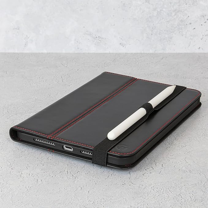 Casemade Real Leather Case Compatible with iPad mini 7 (A17 Pro) / 6th Gen (2021) - Full-Grain Leather Cover, Auto Sleep/Wake, Dual Stand Position (Black)