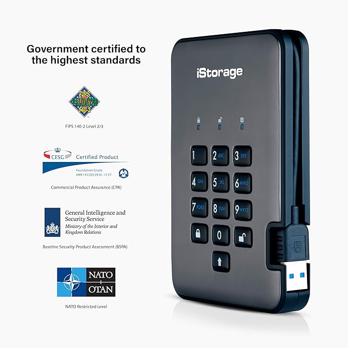 iStorage diskAshur PRO2 HDD 5TB | Secure Portable Hard Drive | FIPS Level 3 certified | Password Protected | Dust/Water-Resistant | Hardware encryption