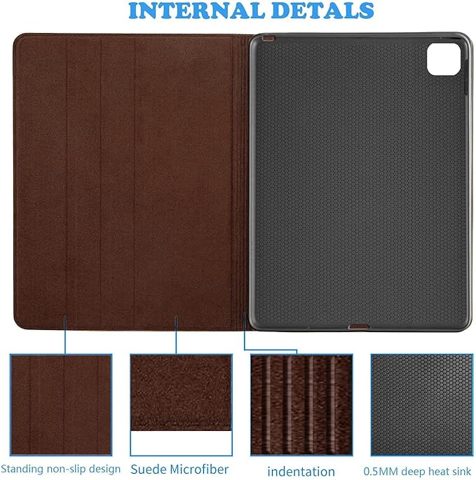 Gexmil Case for iPad Pro 11 Inch,4th/3rd/2nd/1st Generation(2022/2021/2020/2018) Genuine Leather Cover Anti Fingerprint/Slip,Cowhide Folio Cover Auto Sleep/Wake with Adjustable Stand,Sand Dark Brown