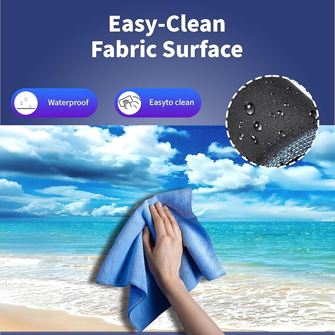 Wknoon. Extra Large Gaming & Office Mouse Pad (31.5" x 11.8") with Durable Stitched Edges – Tranquil Coastal Beach Scene with Clear Blue Waters and Puffy Clouds, Anti-Slip Base Extended XXL Desk Mat