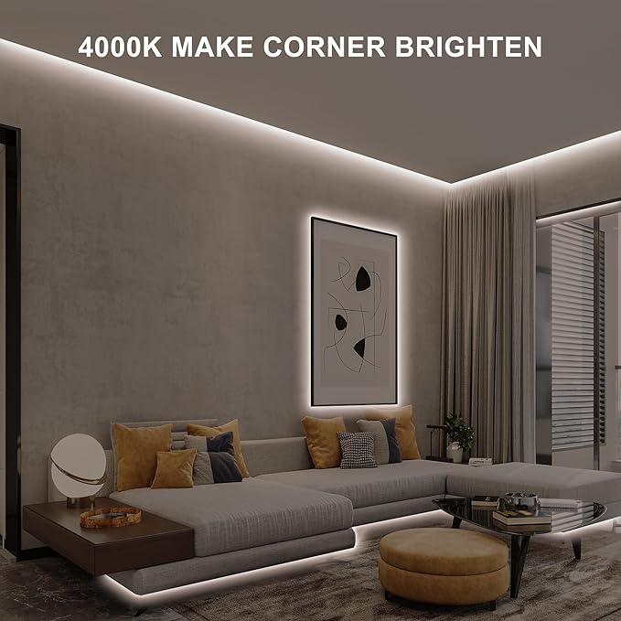 16.4ft COB Led Strip Light with Remote, 4000K Ra93+ Dimmable Bright Led COB Strip Light, White Continuous Led Strip Light for Mirror, Stair, Cabinet, Room