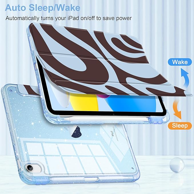DONGKE for iPad Pro 11 inch Case – Fits M5 2025 / M4 2024, Shockproof Sparkling Glitter Acrylic Back, Pencil Holder, Trifold Stand, Auto Sleep/Wake & Touch ID Support - Groovy Swirl