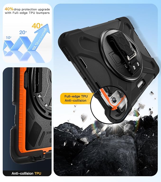 BRAECN for iPad mini 7(A17 Pro)/ 6 case 2024/2021 8.3 inch Heavy Duty Shockproof Protective with Pencil Holder Screen Protector 360°Rotating Stand Handle Full Body Cover Shoulder Strap Kids Friendly