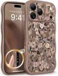 GVIEWIN for iPhone 17 Pro Case Compatible with MagSafe [Curly Wave Edge][Full Camera Protection] Floral Translucent Shockproof Magnetic Women Phone Case for iPhone 17 Pro 6.3'', Apricot Blossom/Brown