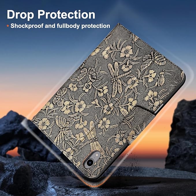 Gexmil Premium Leather Case for iPad mini 7 (A17 Pro) 2024 / iPad mini 6 Generation 2021 8.3 Inch,Pencil Holder, Magnetic Closure,Shockproof Cowhide Cover,Adjustable Stand,Butterfly Grey