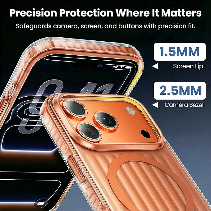 Magnetic Cooling Case for iPhone 17 Pro Max, with Air Vortex Heat Dissipation Technology, Anti-Fingerprint, Fit for MagSafe, Military-Grade Bumper, Included Camera Lens & Screen Protector,Orange