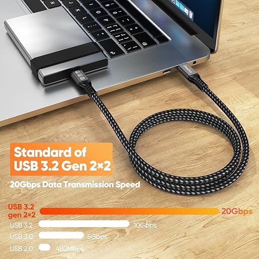 USB C Monitor Video Cable 3Ft, 4K@60Hz Display/20Gbps Data Transfer/100W Fast Charging USB Type C Cord USBC 3.2 Gen 2 for Monitor Docking Station Laptop Phones and More