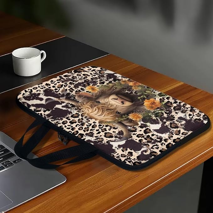10 Inch Laptop Sleeve, Laptop Cover Computer Bag Tablet Carrying Case with Handle, Brown Cow Zipper Tote Bags Notebook Sleeves Handbag Messenger BriefcaseGifts for Women