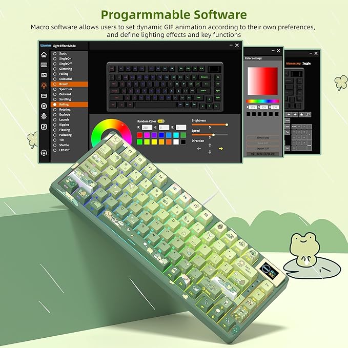 Womier SK80 75% Keyboard with Color Multimedia Display Mechanical Gaming Keyboard Cute Green Frog Wired Hot Swappable Gasket Mount RGB Custom Key Board, Pre-lubed Stabilizer for Mac/Win, Green