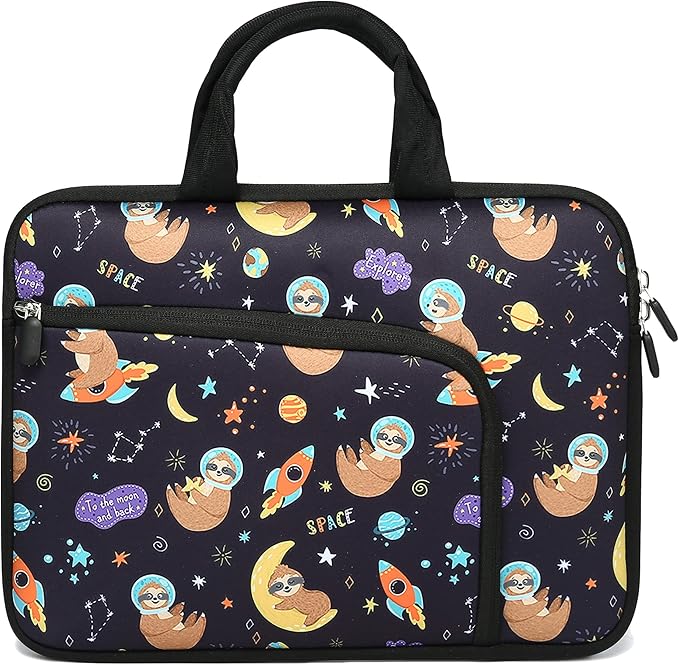 14 15 15.4 15.6 inch Laptop Handle Bag Computer Protect Case Pouch Holder Notebook Sleeve Neoprene Cover Soft Carrying Case with Extra Pockets For Dell Lenovo HP Chromebook (Space Sloth)