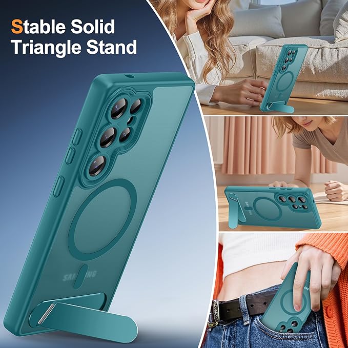 Magnetic for Samsung Galaxy S25 Ultra Case, [Compatible with MagSafe][Full Camera Protection][Built-in Invisible Kickstand] Translucent Matte Phone Case for S25 Ultra 6.9" - Lake Blue