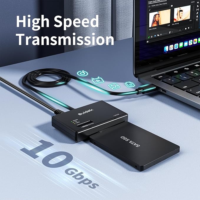 SUIDEK M.2 NVMe SSD Adapter, Type-C 10Gbps to M.2 and SATA Hard Drive Reader External M2 PCIe NVMe SSD Enclosure Compatible with (M Key&M+B Key) Any Sizes and 2.5"/3.5" SATA with 12V/2A Adapter