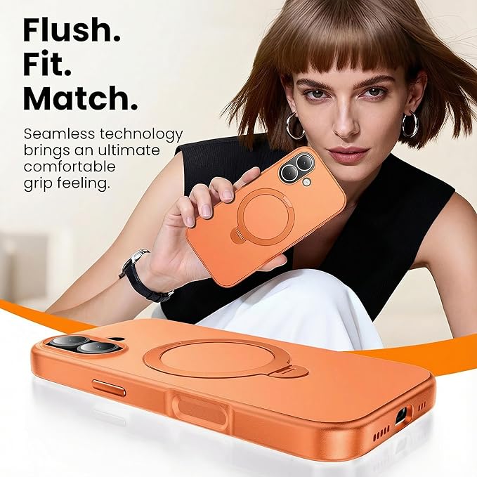 360°Ring Stand for iPhone 17 Case, Compatible with MagSafe, Military-Grade Protective,Anti-Yellowing, Scratch-Resistant Back Cover Phone Case for iPhone 17 6.3", Orange