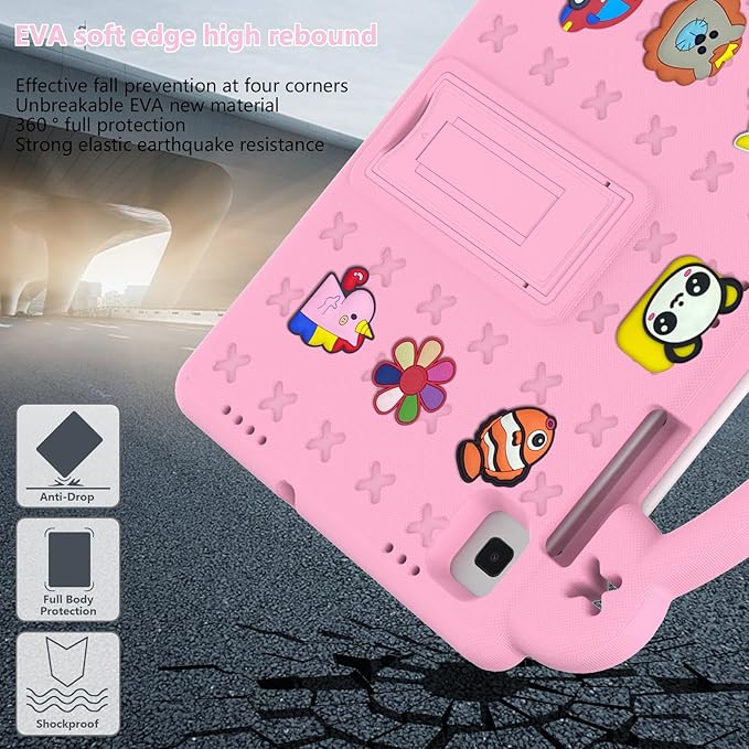 AKABEILA Compatible with Samsung Galaxy Tab A7 10.4 (2020/2022)/Tab S6 10.5(2019)/Tab S5e 10.5 inch(2019)/Tab S6 Lite 2020/2022 10.4 Tablet Case, Shoulder Strap & Pen Tray for Girl Kid Gift Pink