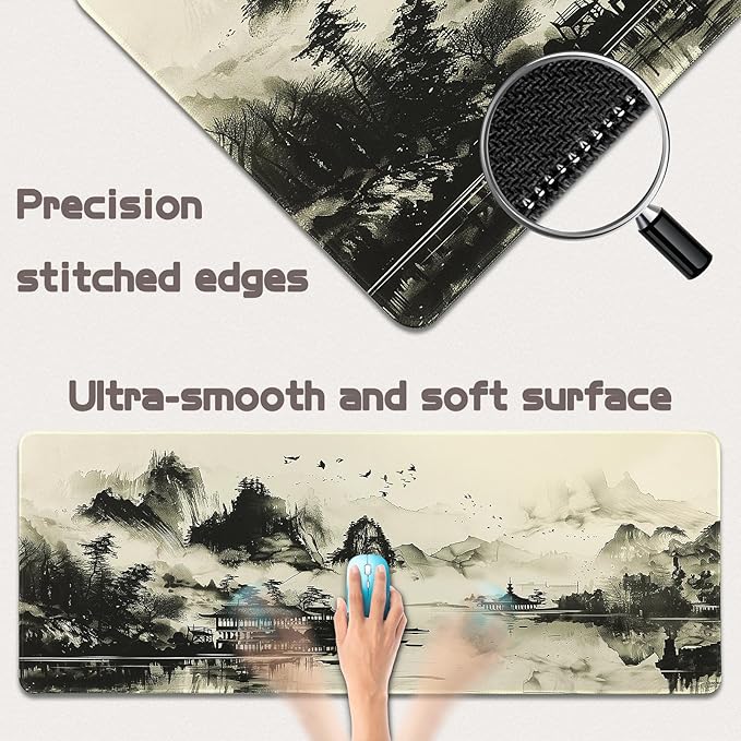 Mouse Pad Gaming - Desk Mat for Keyboard and Mouse - Japanese Large Mouse Pad for Desk, Wash Painting Mousepad (31.5 x 11.8inch) with Non-Slip Base, Desks Pad Mat for Gaming, Office and Home