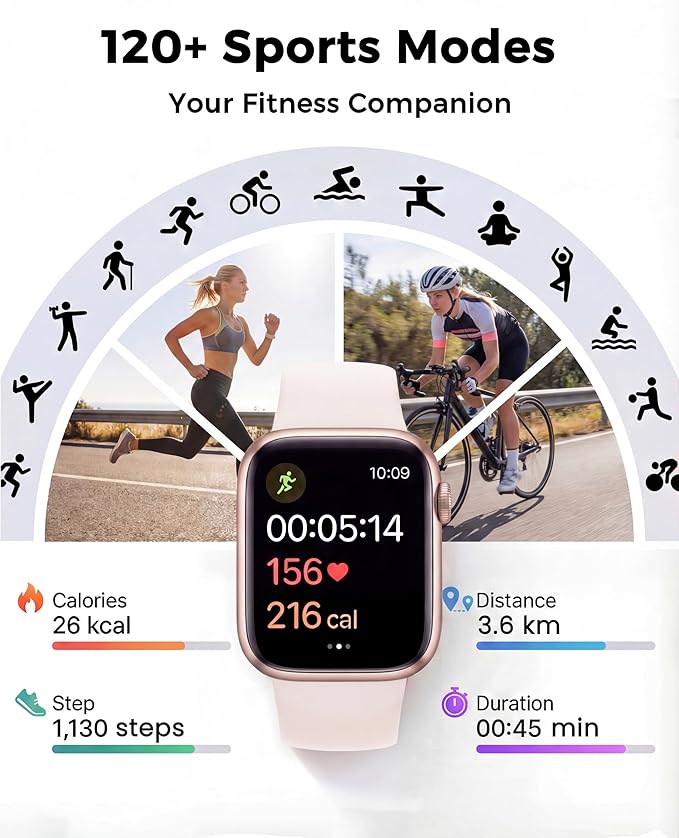 Smart Watch, Fitness Watch for Women Men with 24/7 Heart Rate/Blood Pressure Monitor,Pedometer, Sleep Tracker, 120+ Sport Modes, IP68 Waterproof Activity&Fitness Tracker Compatible with Android iPhone