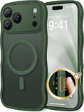 CAPRARO Magnetic for iPhone 17 Pro Max Case for Women Girls, Upgraded [Full Camera Protection] [Compatible with MagSafe] Cute Wave Translucent Matte Phone Case for iPhone 17 Pro Max, Deep Green