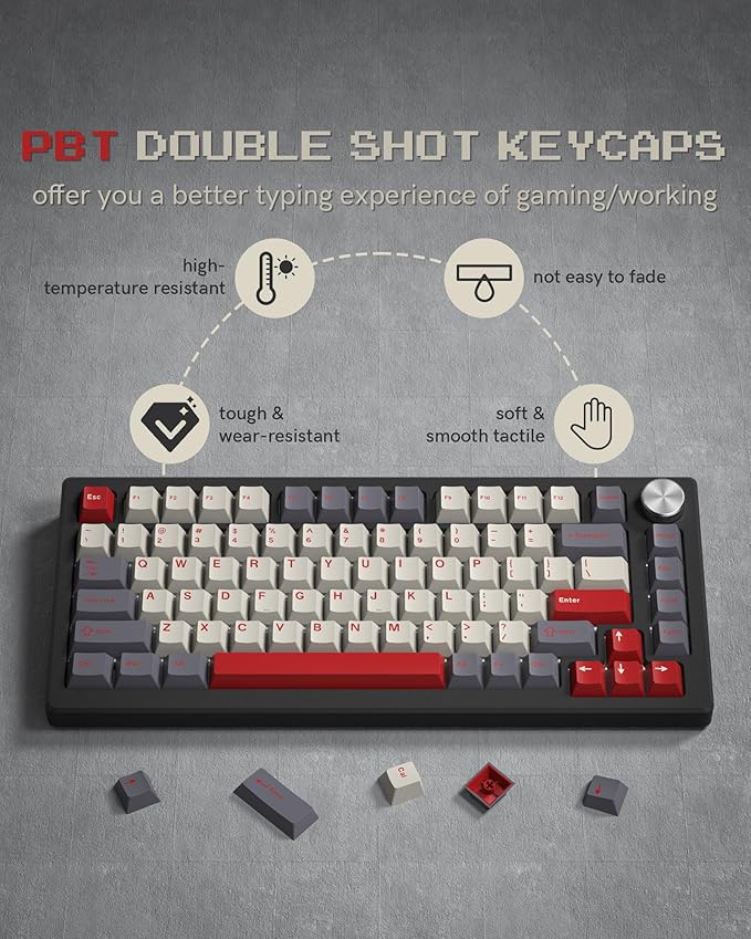 Womier Double Shot PBT Keycaps Set 138 Keys, Cherry Profile Custom Keycaps 60 65 75 100 Percent for 61/64/68/84/87/100/104/108 Retro Gaming Mechanical Keyboard, Purple Gray