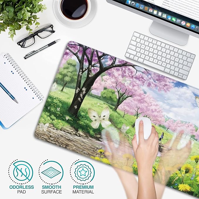 Spring Garden Extended Gaming Mouse Pad Large Desk Mat with Non-Slip Rubber Base and Stitched Edges,Keyboard Mouse Mat Desk Pad for Work,Game,Office,Home 35.4 * 15.7 Inch