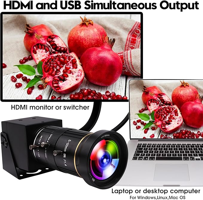 HDMI USB Webcam 4K Camera Simultaneous Output Video Conference 10X Optical Zoom Lens Close up Computer Web Cam for Webcast Industrial Inspection Education Training Camera